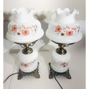 Pair of  Vtg Hurricane Table Lamps Gone With The Wind_ Milk Glass 16.5" high